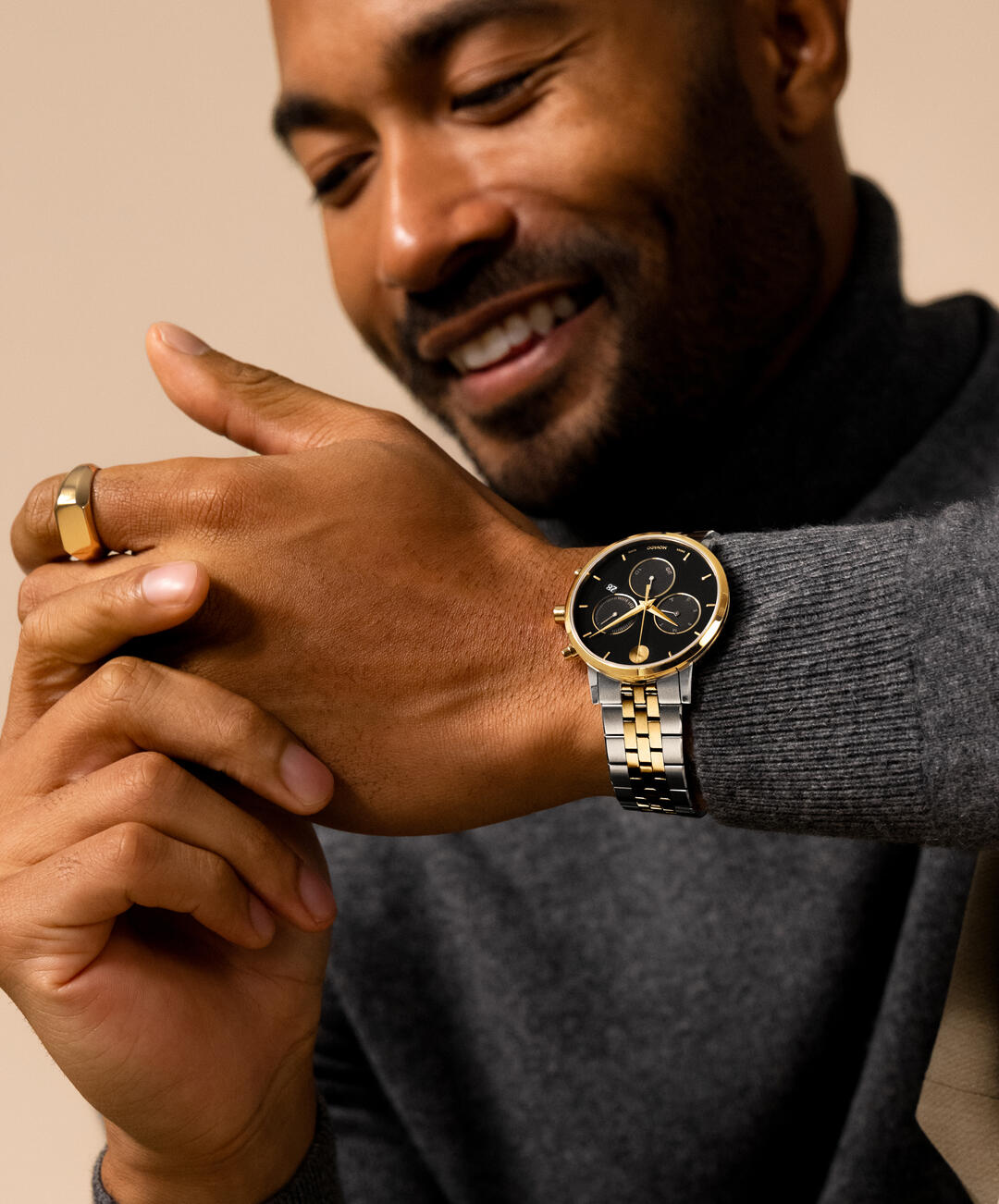 Museum Classic Chrono, Black Dial, 42mm Gold PVD Case, Bracelet