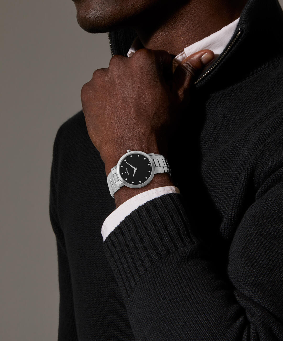 Faceto, Quartz, Black Dial, 39mm Stainless Steel Case, Bracelet