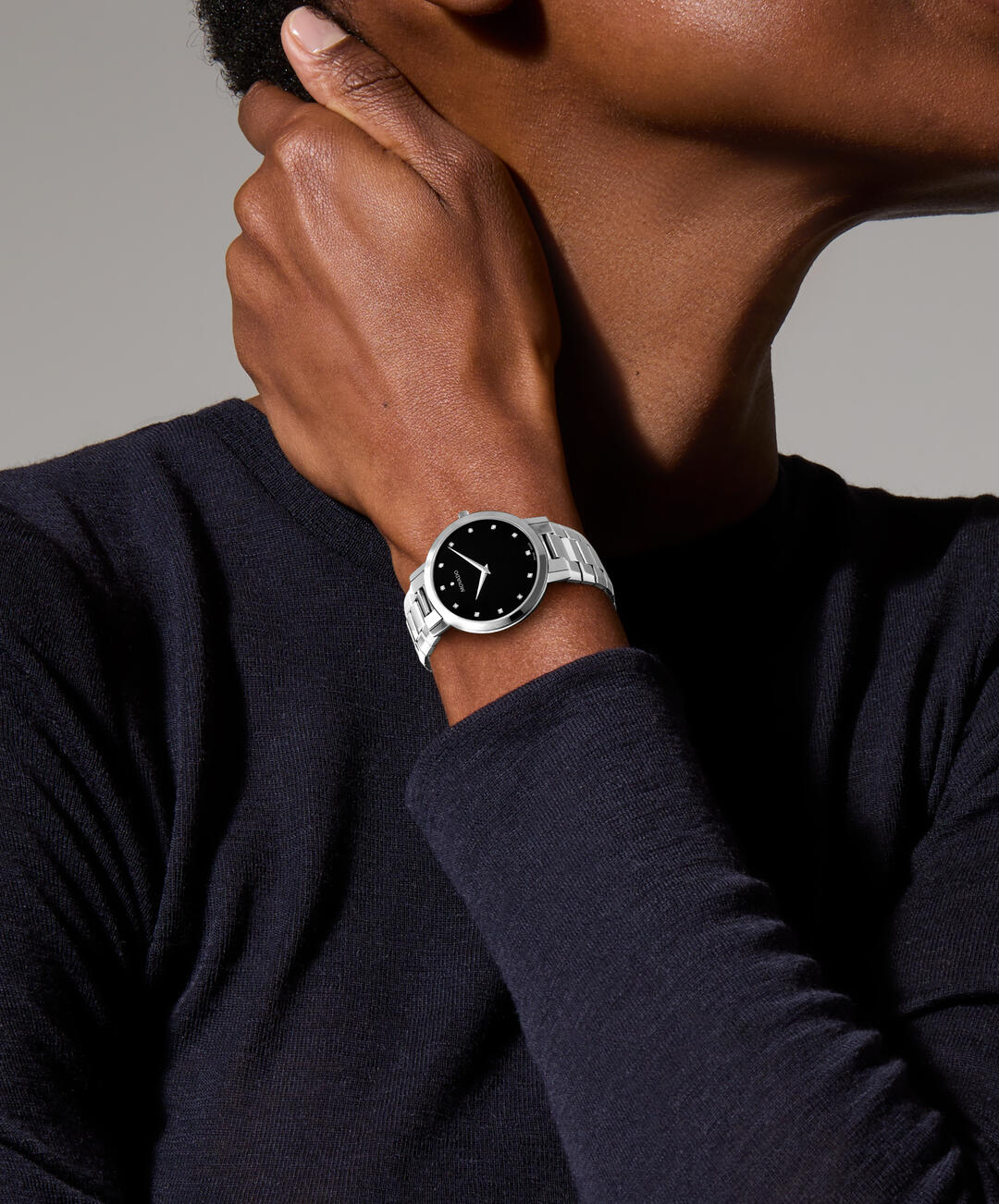 Faceto, Quartz, Black Dial, 39mm Stainless Steel Case, Bracelet