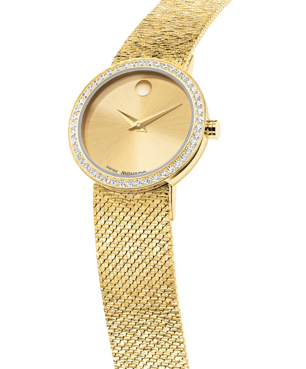 Museum Velura, Quartz, Gold Dial, 25m Gold PVD Case, Lab Diamond Bezel, Mesh Bracelet