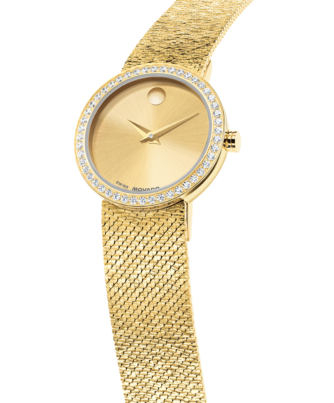 Museum Velura, Quartz, Gold Dial, 25m Gold PVD Case, Lab Diamond Bezel, Mesh Bracelet