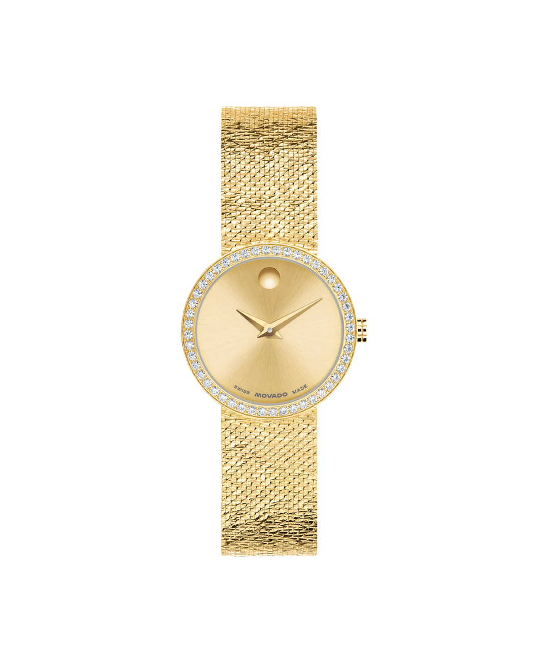 Museum Velura, Quartz, Gold Dial, 25m Gold PVD Case, Lab Diamond Bezel, Mesh Bracelet