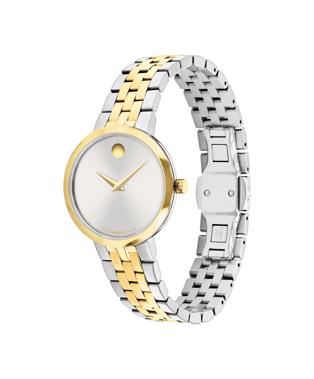 Movado Classic, Silver Dial, 29.5mm Gold PVD Stainless Steel Case, Bracelet