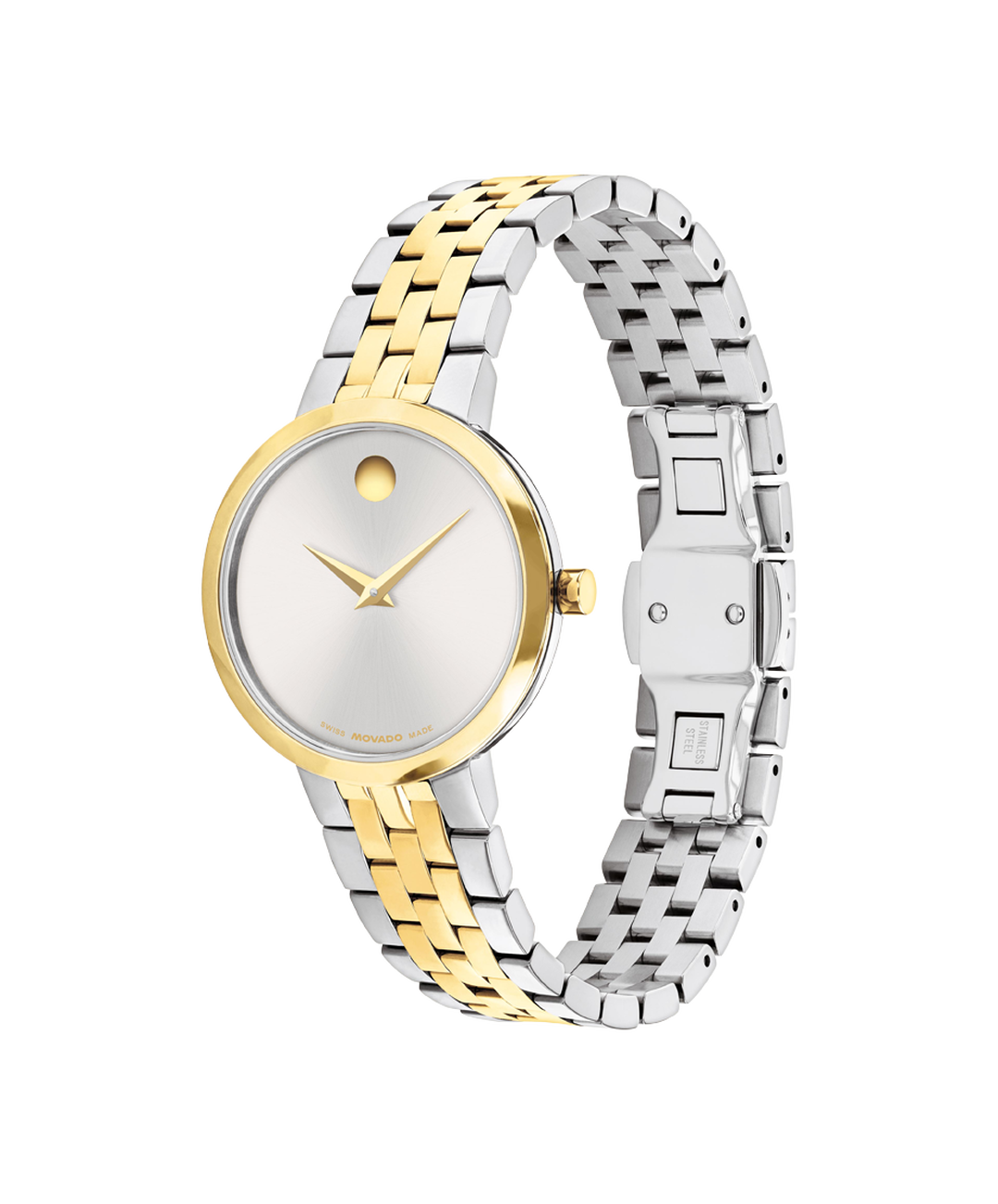 Movado Classic, Silver Dial, 29.5mm Gold PVD Stainless Steel Case, Bracelet