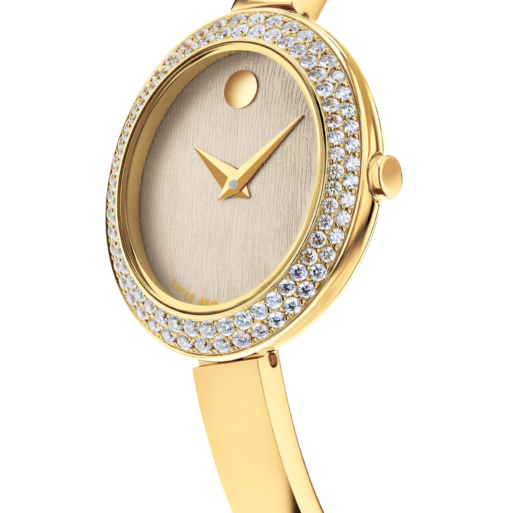 Museum Bangle, Quartz, Beige Dial, Lab Diamond Bezel, 21.5mm by 25.5mm, yellow gold PVD, Bangle (Copy)