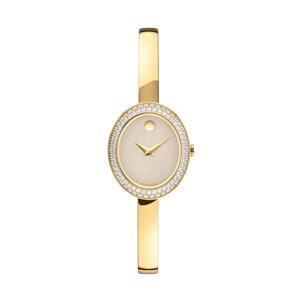 Museum Bangle, Quartz, Beige Dial, Lab Diamond Bezel, 21.5mm by 25.5mm, yellow gold PVD, Bangle (Copy)