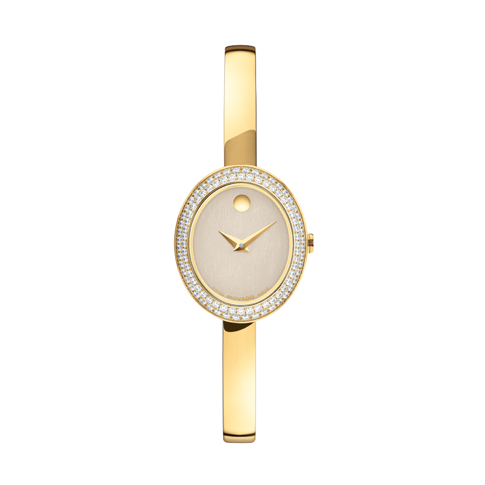 Museum Bangle, Quartz, Beige Dial, Lab Diamond Bezel, 21.5mm by 25.5mm, yellow gold PVD, Bangle (Copy)