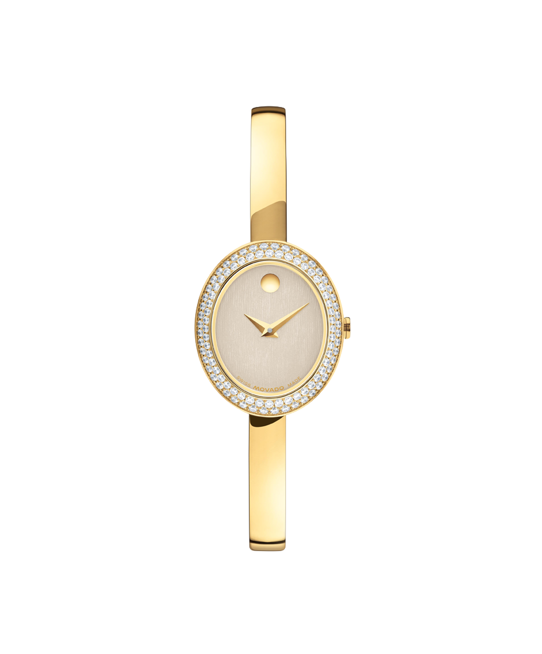 Museum Bangle, Quartz, Beige Dial, Lab Diamond Bezel, 21.5mm by 25.5mm, yellow gold PVD, Bangle
