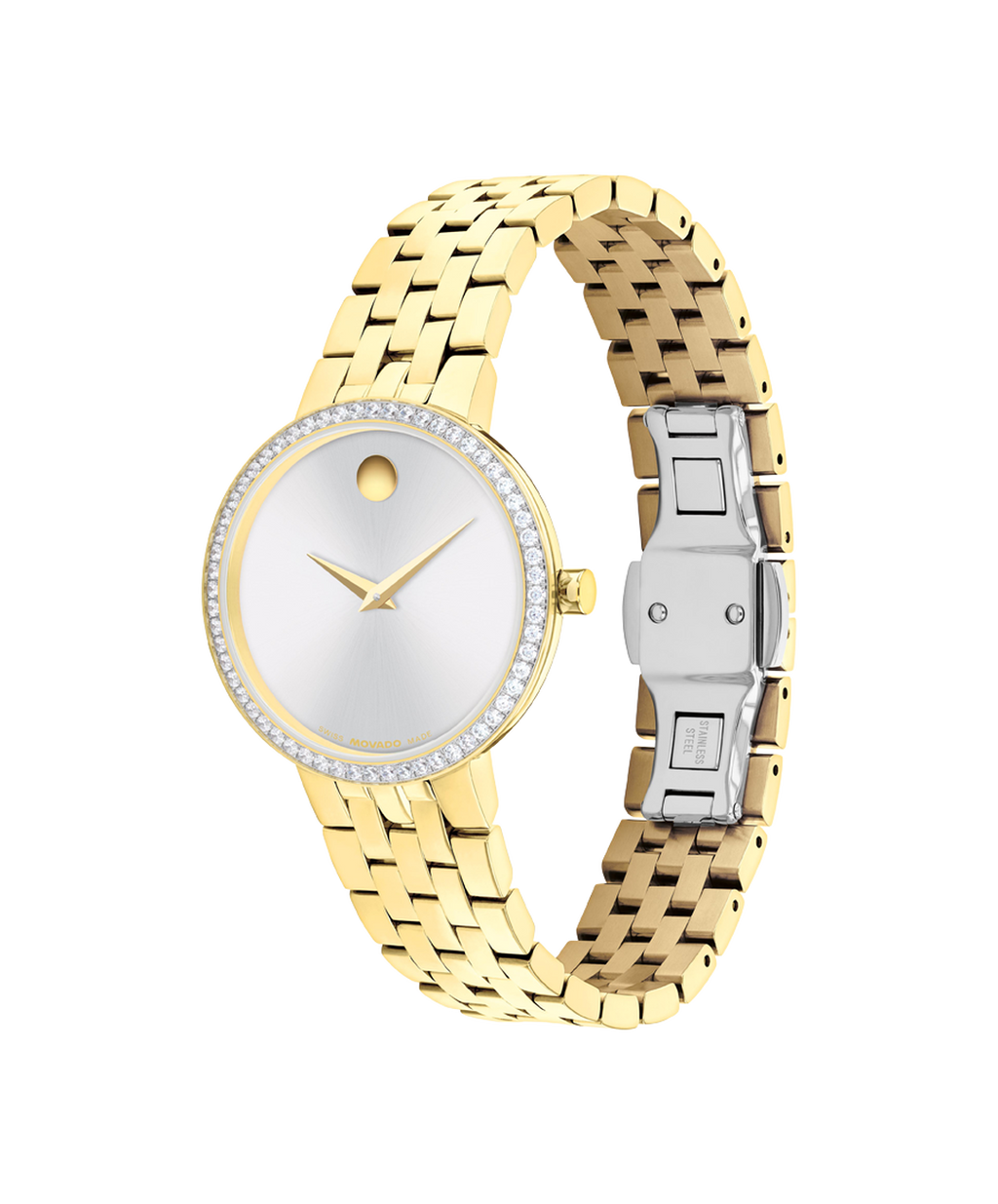 Museum Classic, Quartz, Silver Dial, Lab Diamond Bezel 29.5mm Gold PVD Case, Bracelet
