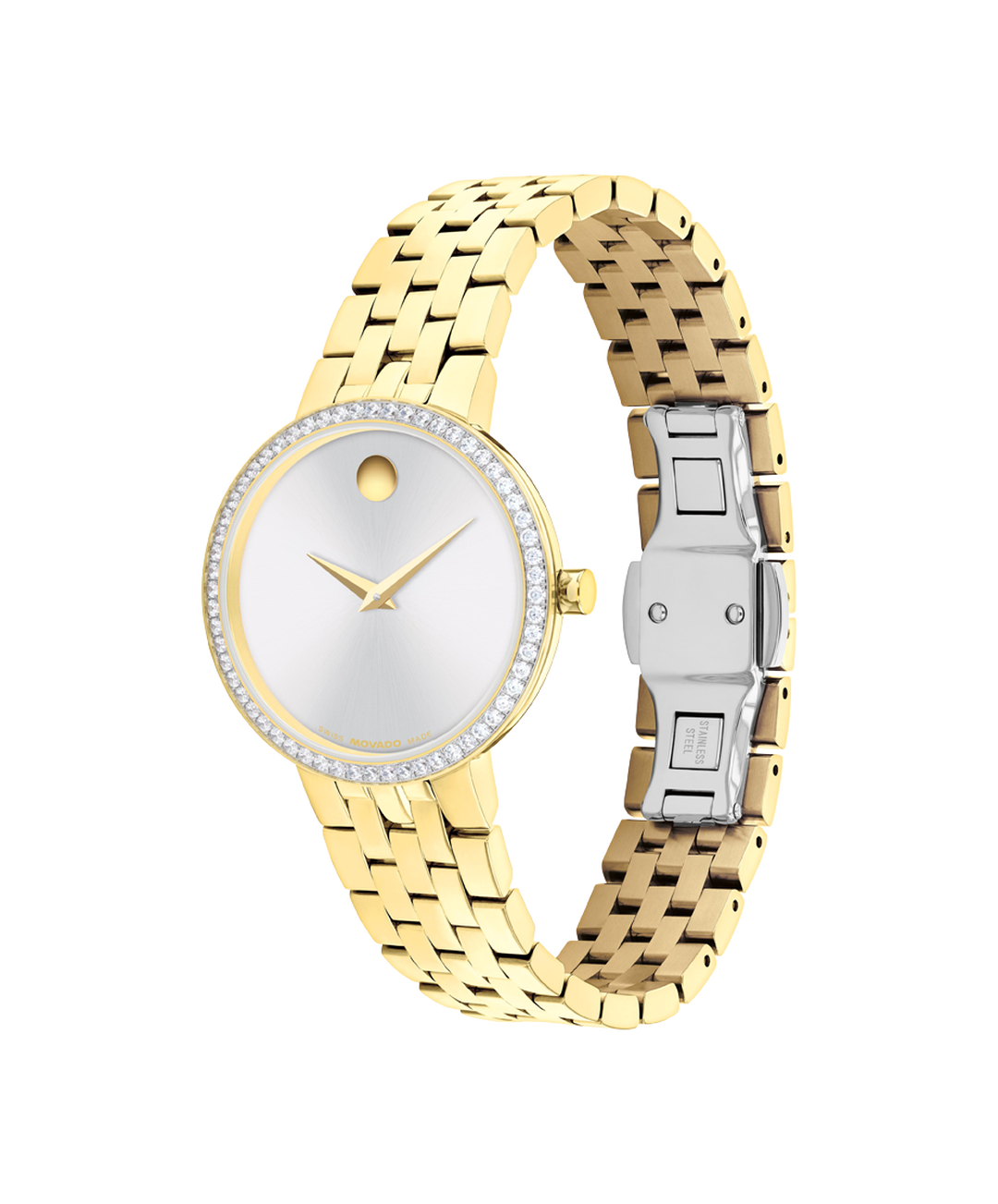 Museum Classic, Quartz, Silver Dial, Lab Diamond Bezel 29.5mm Gold PVD Case, Bracelet