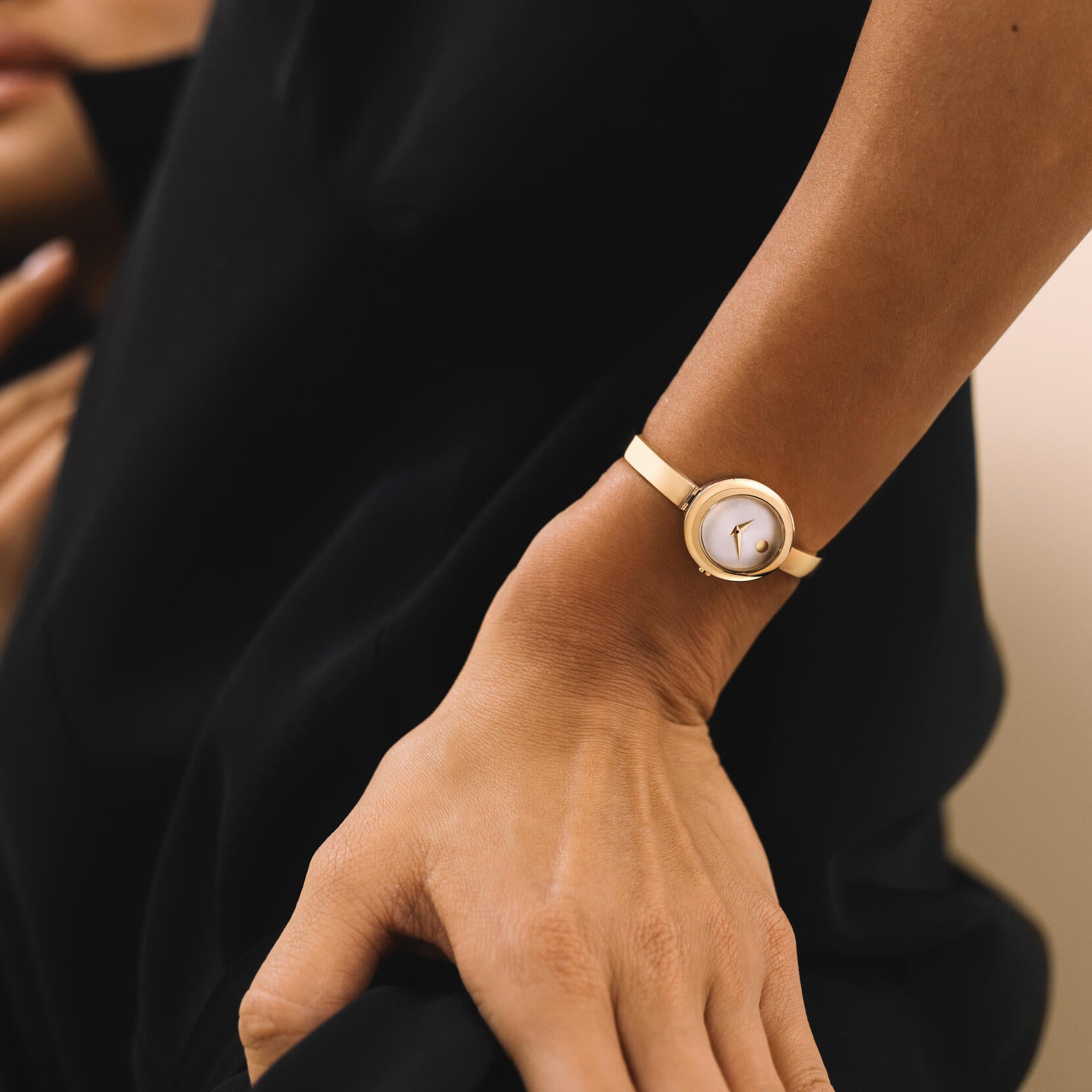 Museum Bangle, Quartz, Whited Dial, 21.5mm by 25.5mm, yellow gold PVD, Bangle