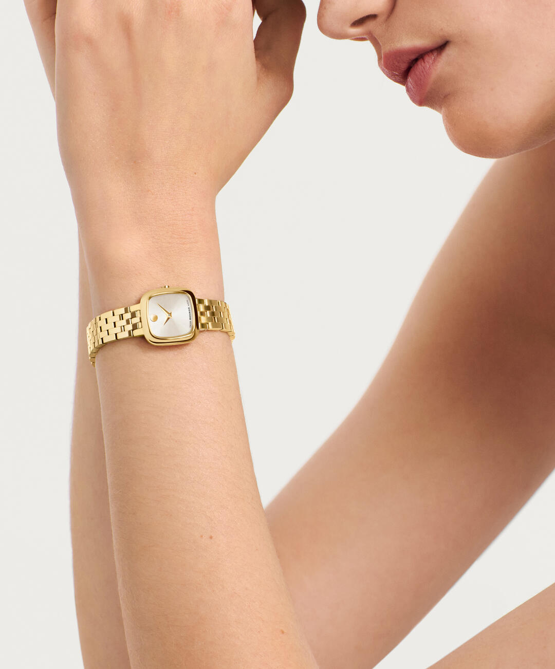 Museum Mini Cushion, Quartz, Silver Dial, 22mm Gold PVD Case, Bracelet