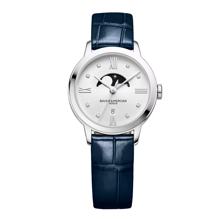 Classima 10329 Quartz, Moon Phase, Diamond Set Dial, 31 mm Steel Case, Leather