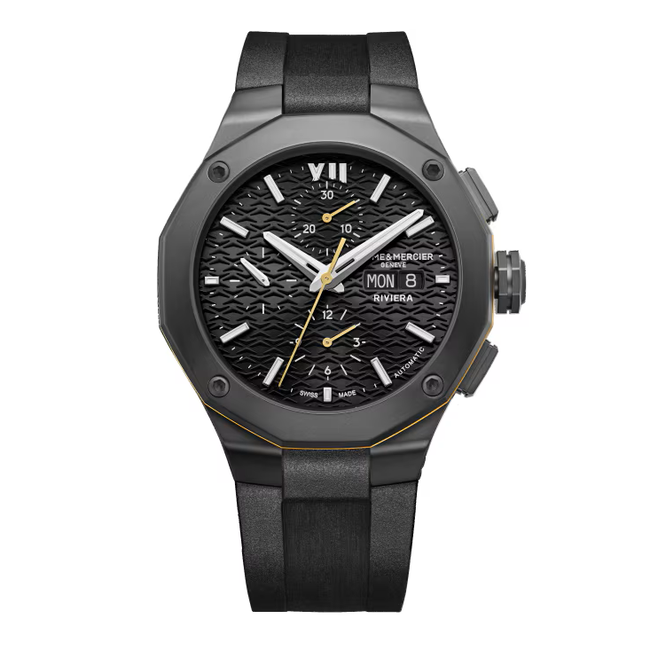 Riviera 10625 Automatic Chronograph, Date Display, 43mm Steel Case, Rubber Strap