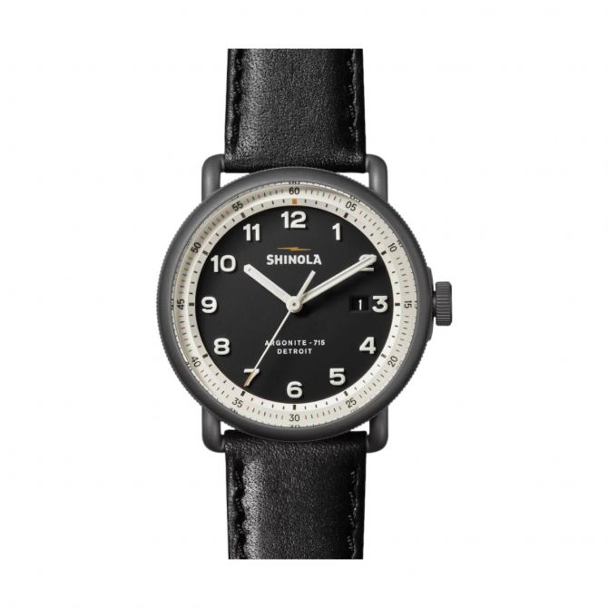 Shinola Canfield C56 quartz 43mm Black Dial, Alabaster Rehaut, strap