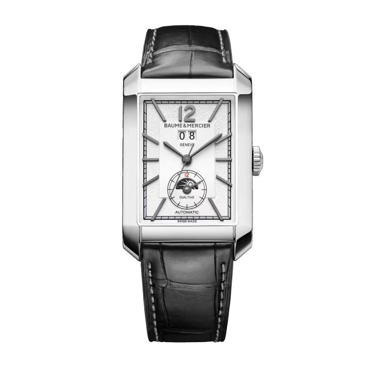 Hampton 10523 Automatic Watch, Dual Time, Big Date, 48 x 31 mm Steel Case, Leather Strap