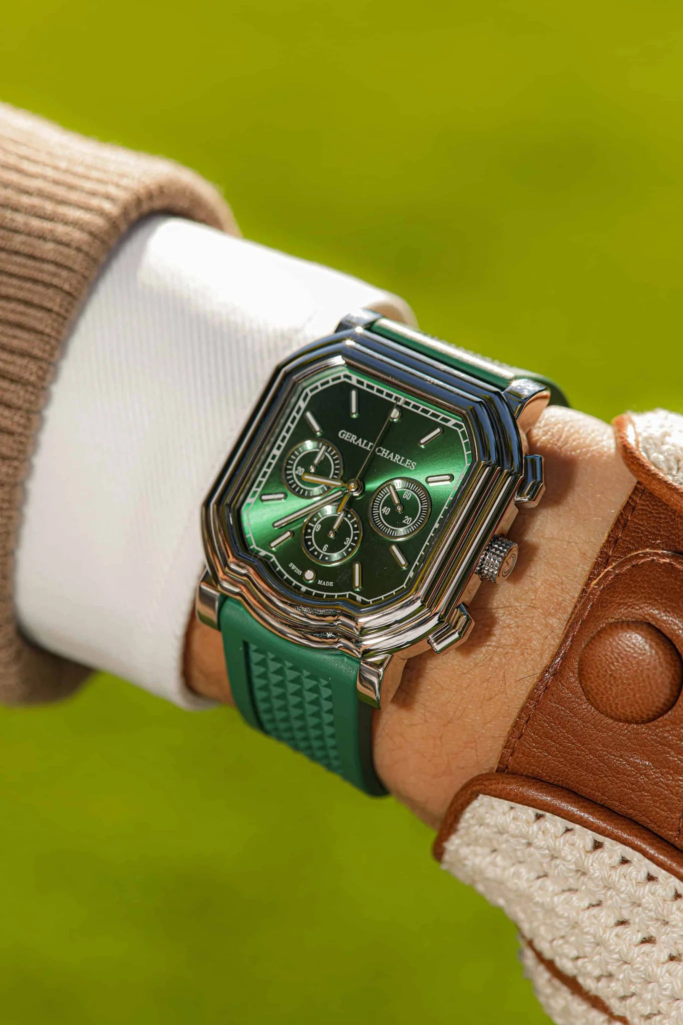 Gerald Charles Maestro 3.0 Chronograph Automatic, 39mm Stainless steel with Emerald Green Dial and rubber strap