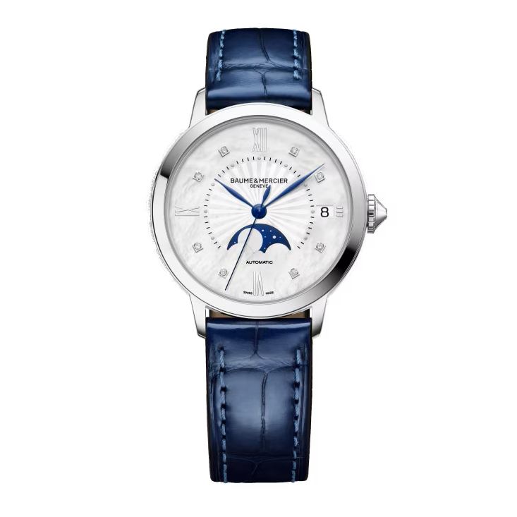Classima 10633 Automatic, Moon Phase Display, Diamond-Set Dial, 34 mm Steel Case, Leather