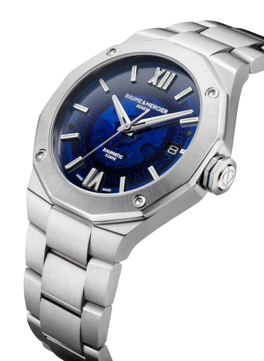 Riviera 10616 42mm Steel Case, Dodecagonal Steel Bezel, Exhibition Back, Automatic, Blue Dial, Steel Bracelet