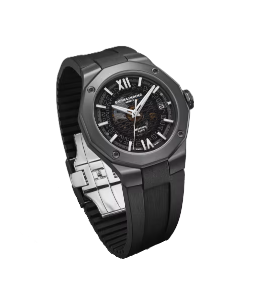 Riviera 10617 42mm Black ADLC Steel Case, Dodecagonal Bezel, Exhibition Back, Automatic, Grey Dial, Rubber Strap