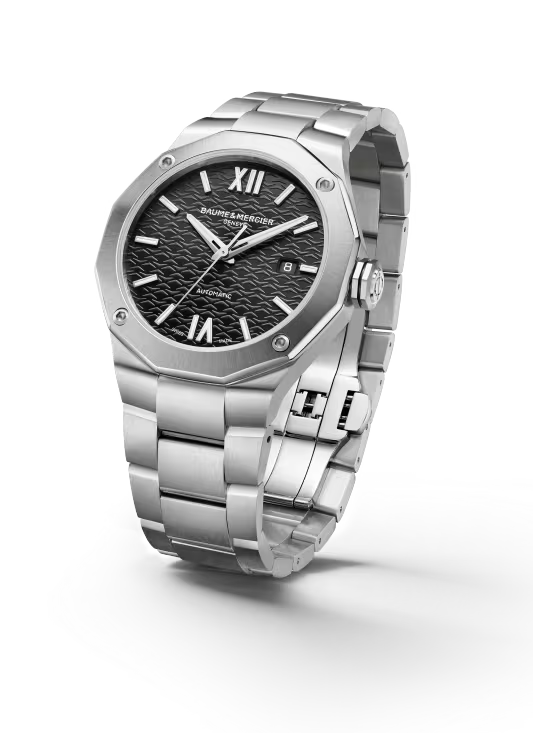 Riviera 10621 42mm Steel Case, Dodecagonal Steel Bezel, Exhibition Back, Automatic, Black Dial, Steel Bracelet