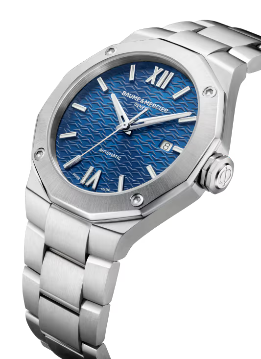 Riviera 10620 42mm Steel Case, Dodecagonal Steel Bezel, Exhibition Back, Automatic, Blue Dial, Steel Bracelet