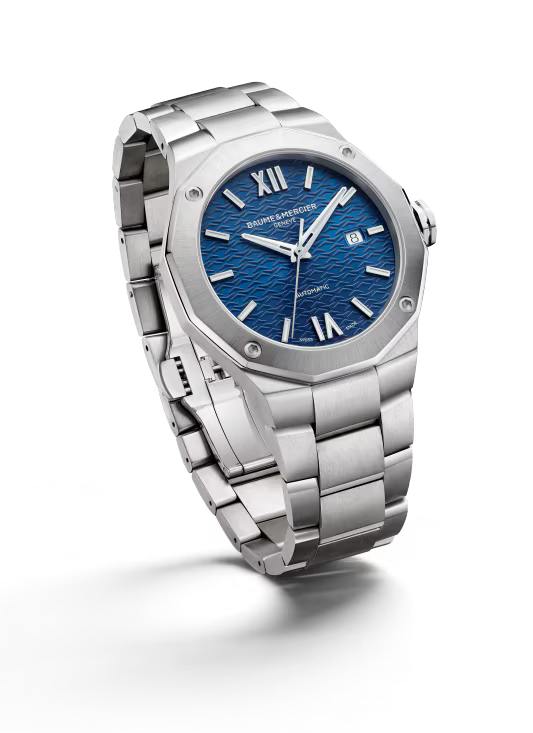 Riviera 10620 42mm Steel Case, Dodecagonal Steel Bezel, Exhibition Back, Automatic, Blue Dial, Steel Bracelet