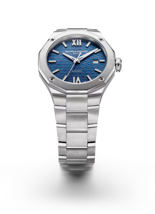 Riviera 10620 42mm Steel Case, Dodecagonal Steel Bezel, Exhibition Back, Automatic, Blue Dial, Steel Bracelet