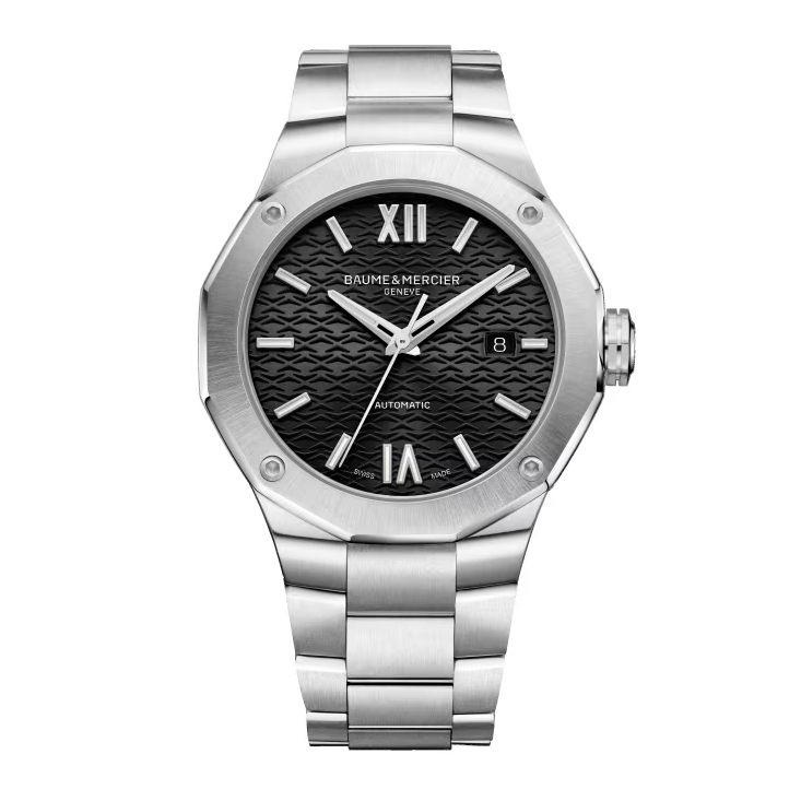Riviera 10621 42mm Steel Case, Dodecagonal Steel Bezel, Exhibition Back, Automatic, Black Dial, Steel Bracelet