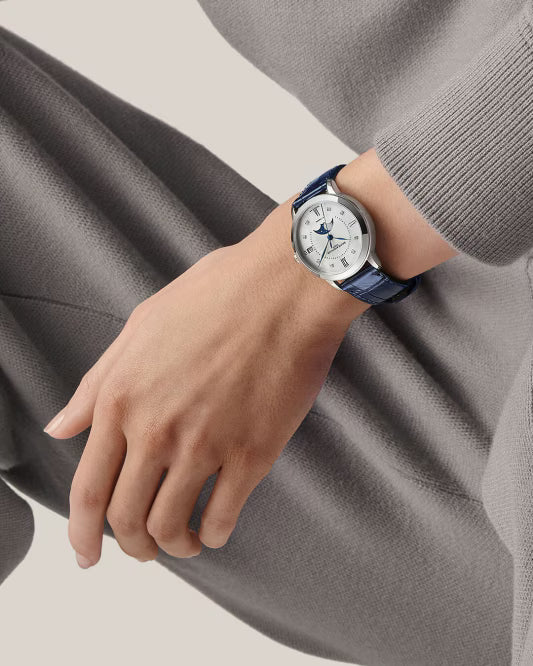 Classima 10633 Automatic, Moon Phase Display, Diamond-Set Dial, 34 mm Steel Case, Leather