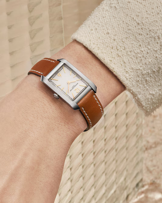 Hampton 10472 35mm x 22mm Steel Case, Quartz, Silver Dial, Leather