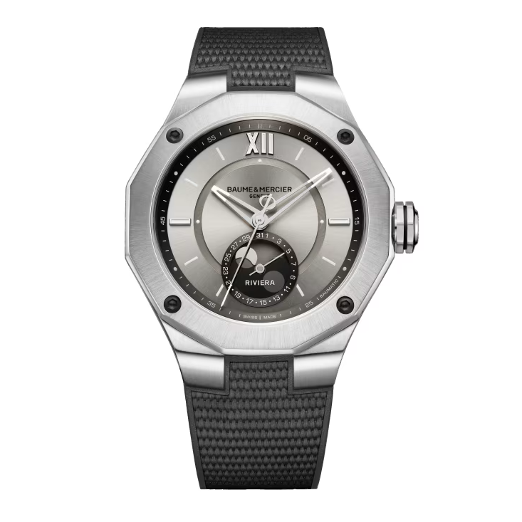 Riviera 10681 Automatic, Moon Phase Date Display, 43mm Steel Case, Rubber
