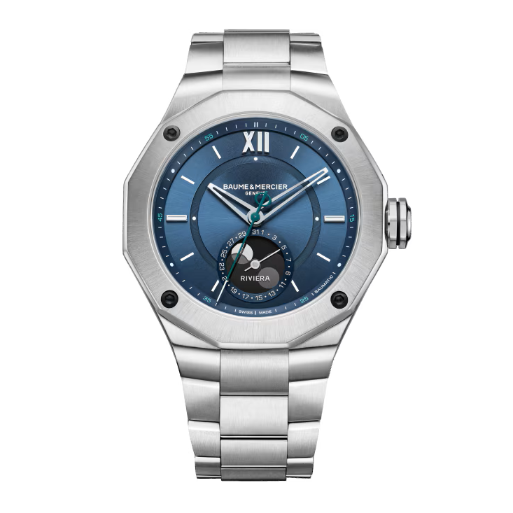 Riviera 10682 Automatic, Moon Phase Date Display, 43mm Steel Case & Bracelet