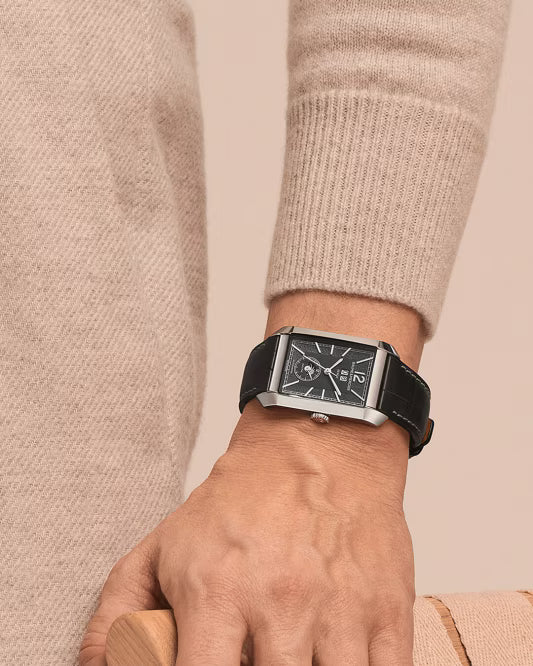 Hampton 10666 Automatic, Dual Time, Big Date, 48x31mm Steel Case, Leather Strap