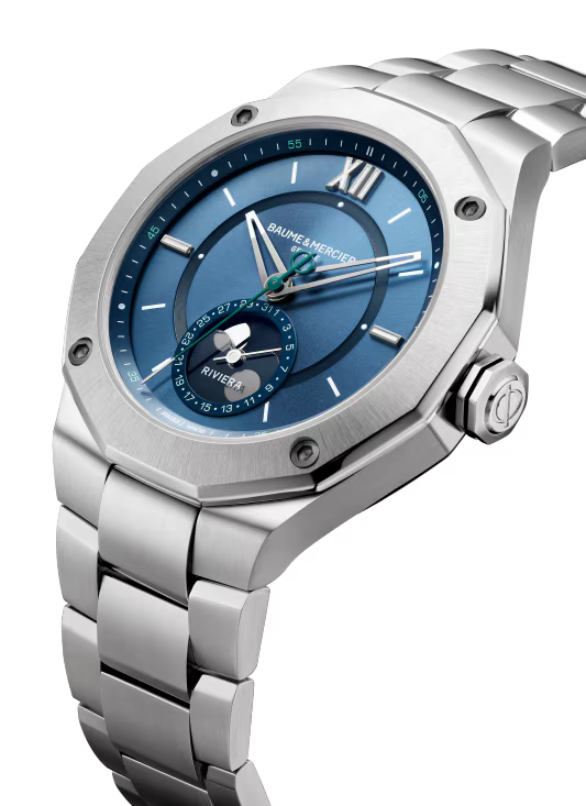 Riviera 10682 Automatic, Moon Phase Date Display, 43mm Steel Case & Bracelet