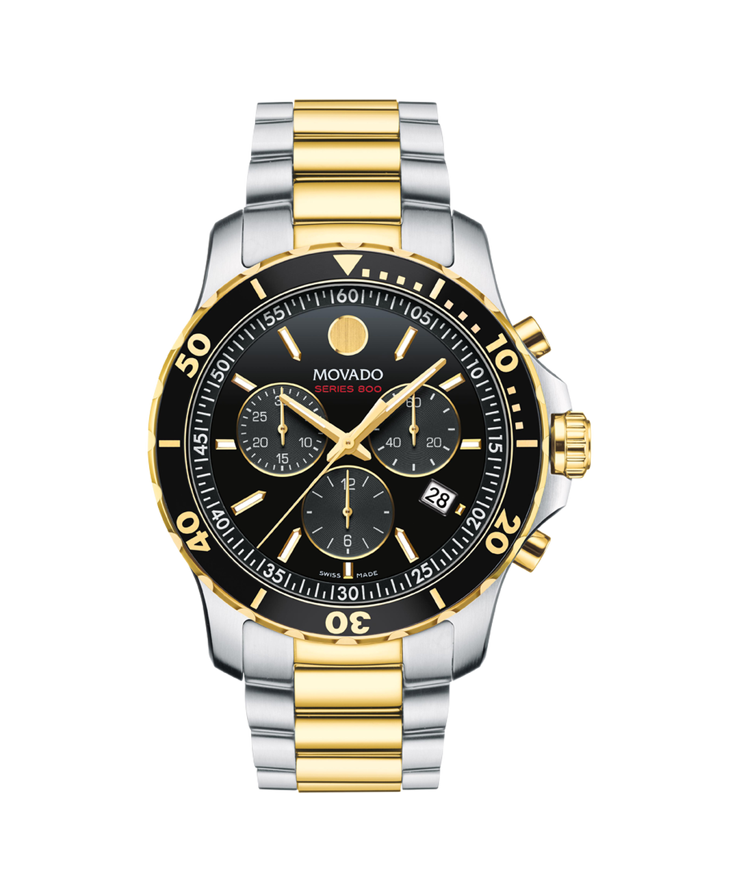 Movado Series 800, Quartz, Black Chronograph Dial, 42 mm Gold PVD Stainless Steel Case, Bracelet