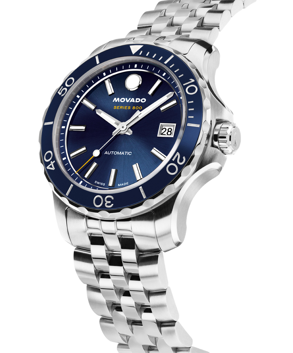 Movado Series 800, Automatic, Blue Dial, 40mm Stainless Steel Case, Bracelet