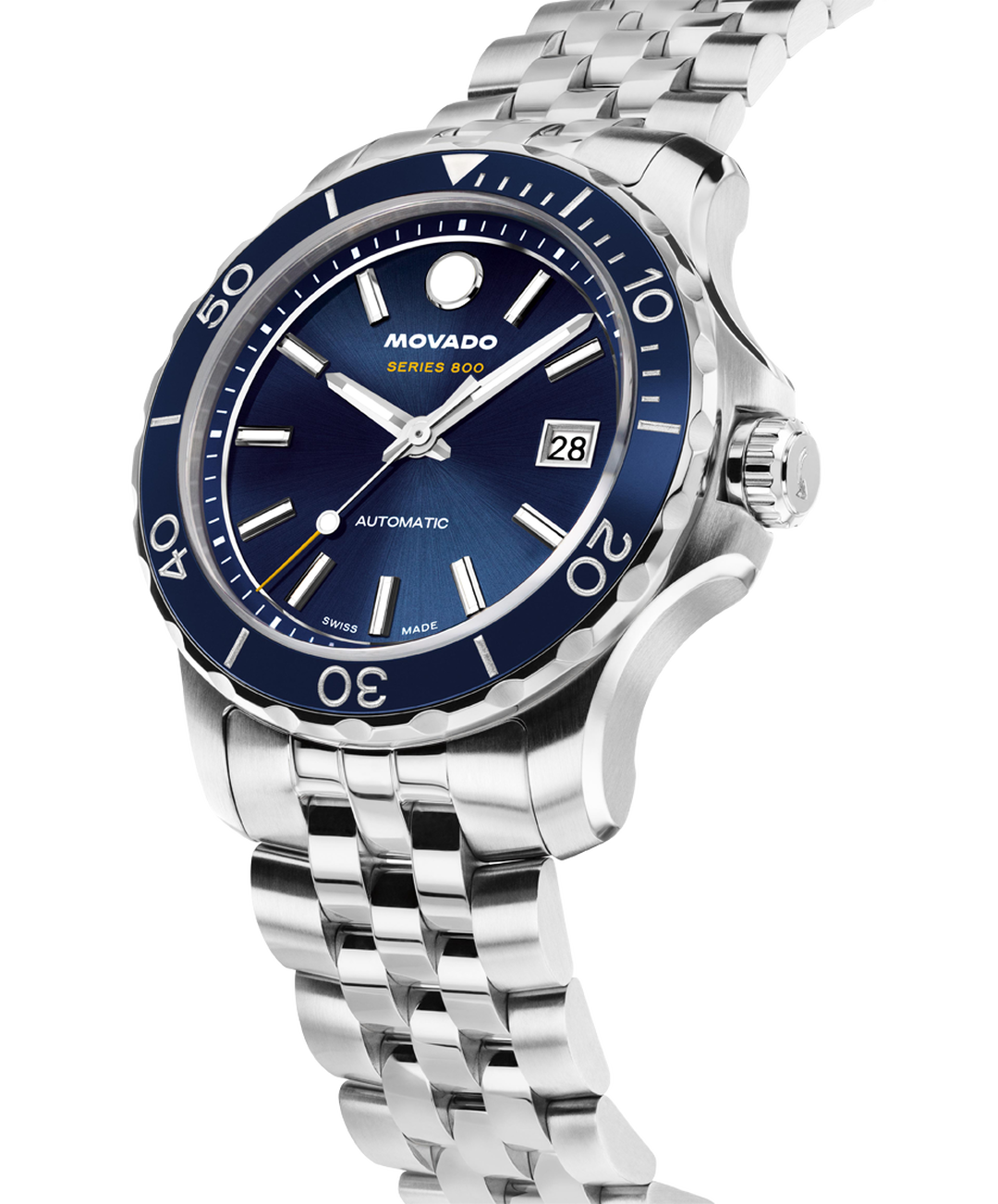 Movado Series 800, Automatic, Blue Dial, 40mm Stainless Steel Case, Bracelet