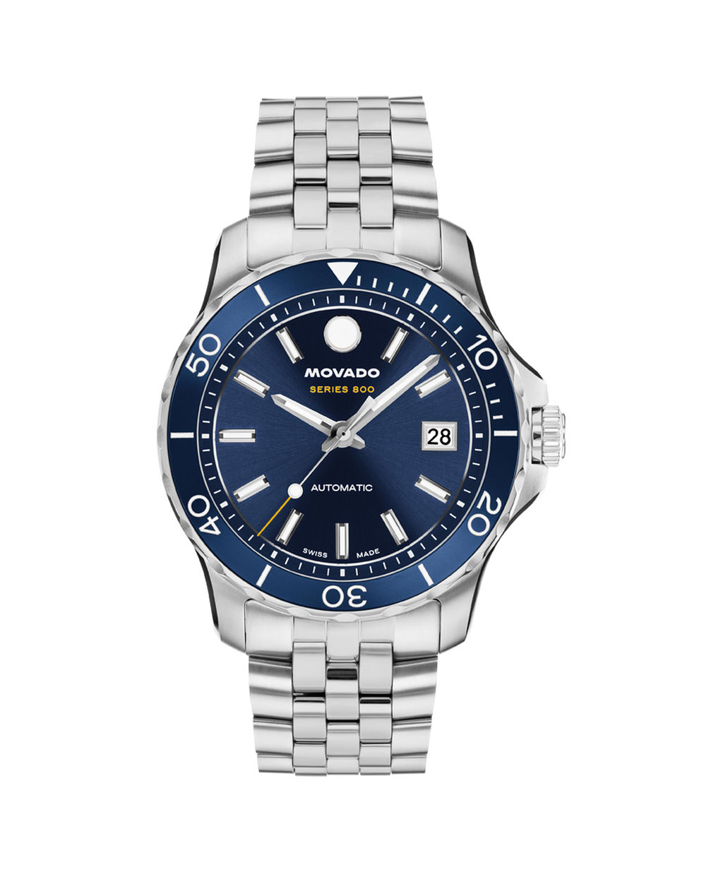 Movado Series 800, Automatic, Blue Dial, 40mm Stainless Steel Case, Bracelet