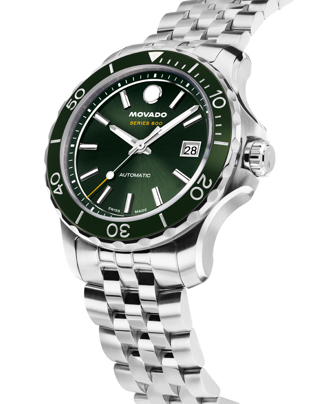 Movado Series 800, Automatic, Green Sunray Dial, Green Dive Bezel, 40mm St/St Case, Bracelet