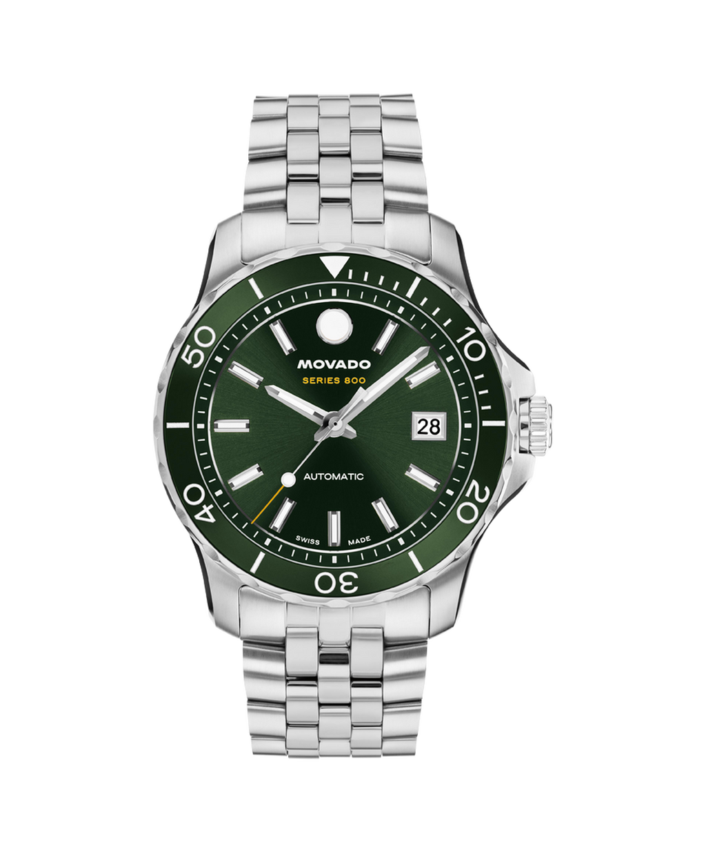 Movado Series 800, Automatic, Green Sunray Dial, Green Dive Bezel, 40mm St/St Case, Bracelet