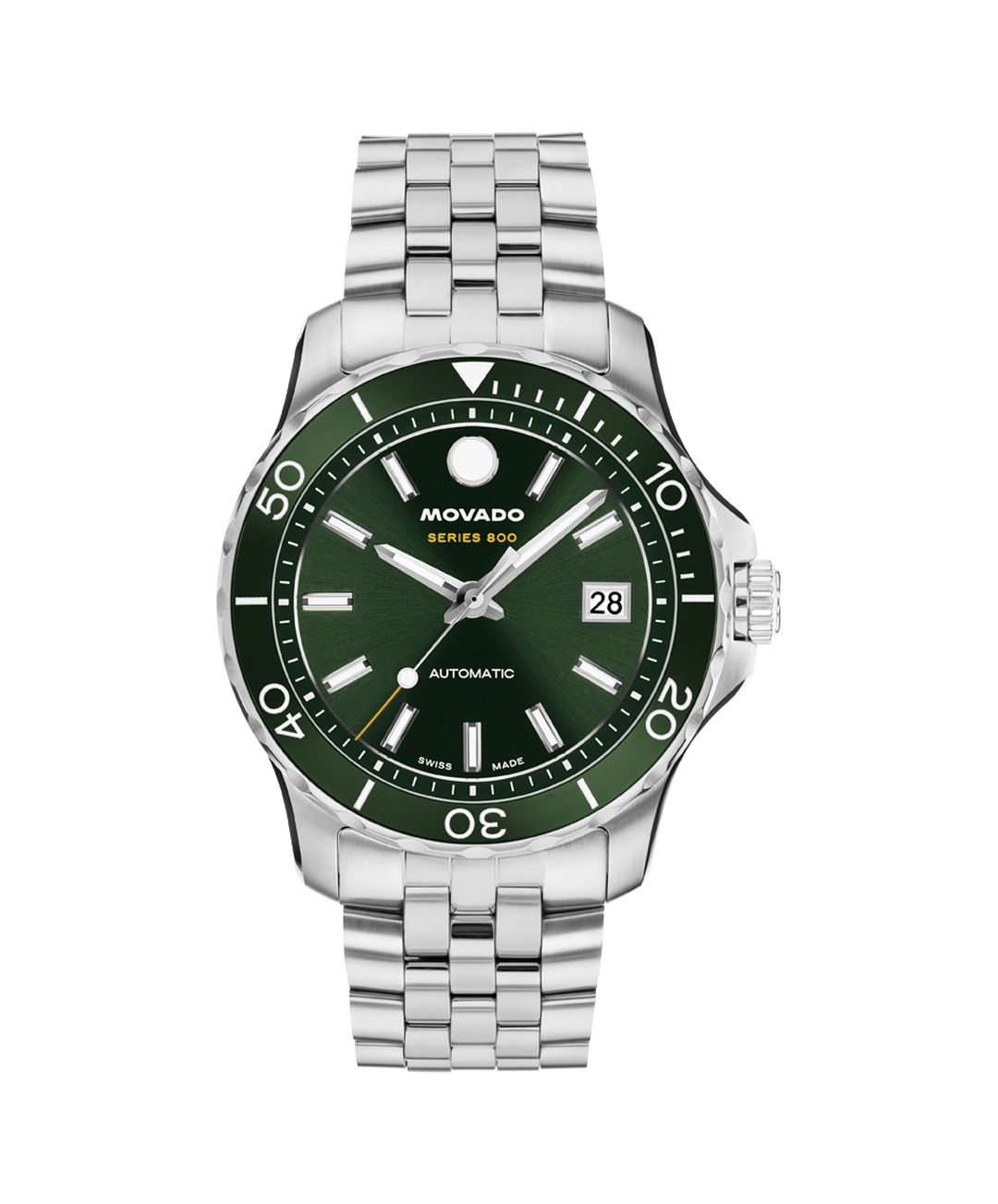 Movado Series 800, Automatic, Green Sunray Dial, Green Dive Bezel, 40mm St/St Case, Bracelet