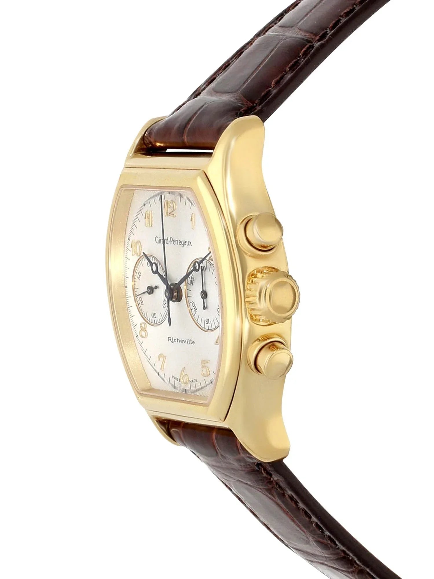 Girard-Perregaux Richeville-Chronographe 2710, 35mm x 45mm 18k yellow Mechanical Chronograph, white dial - Shami Fine Watchmaking & Jewelry