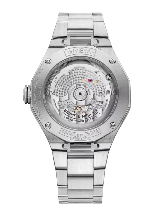 Riviera 10715 39mm Steel Case, Dodecagonal Steel Bezel, Exhibition Back, Automatic, Grey Dial, Steel Bracelet