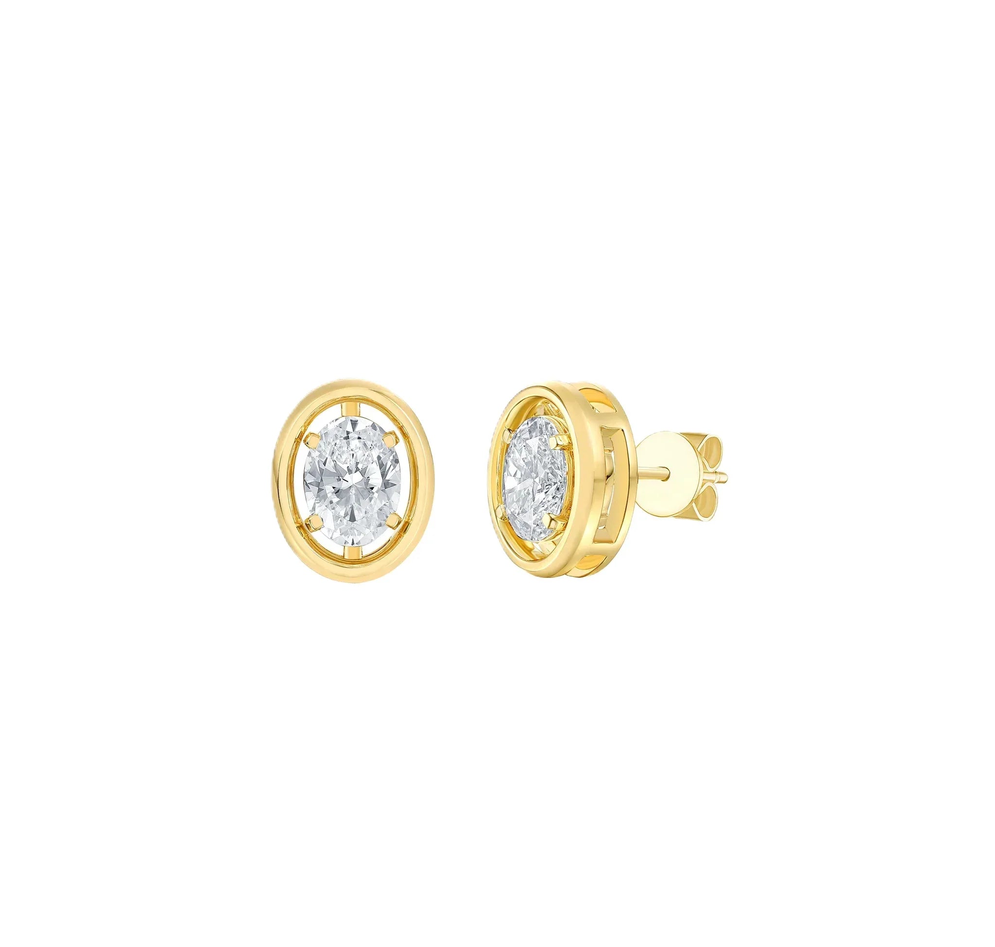 2.02 cttw Stud Oval Lab Diamond Earrings set in 14k Yellow Gold - Shami Fine Watchmaking & Jewelry