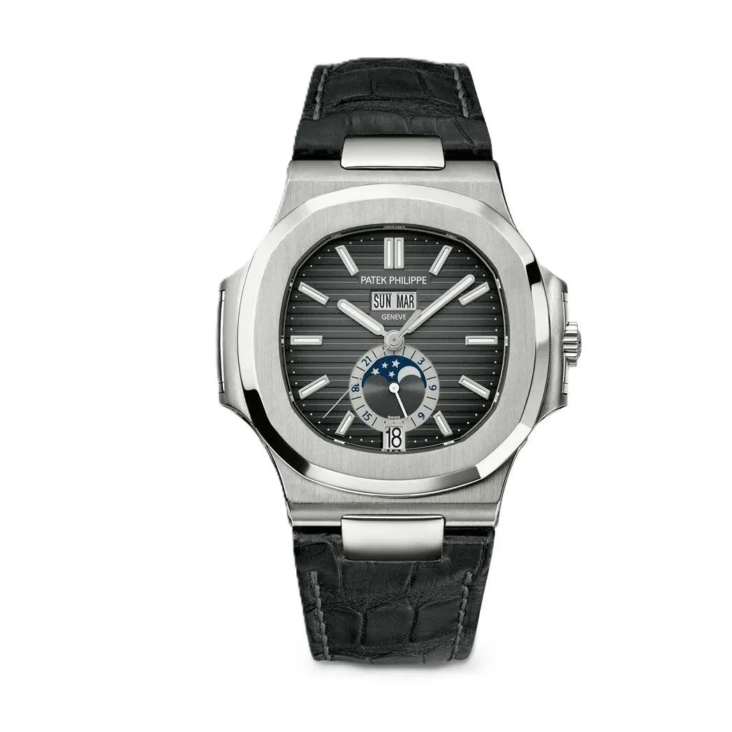 Patek Philippe Nautilus 5726A-001 Moonphase 40.5mm Stainless Annual Calendar, 2022 B&P - Shami Fine Watchmaking & Jewelry