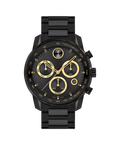 Movado Bold Verso Chronograph, Quartz, Black/Gold Dial, 44 mm Black PVD Stainless Steel Case, Bracelet