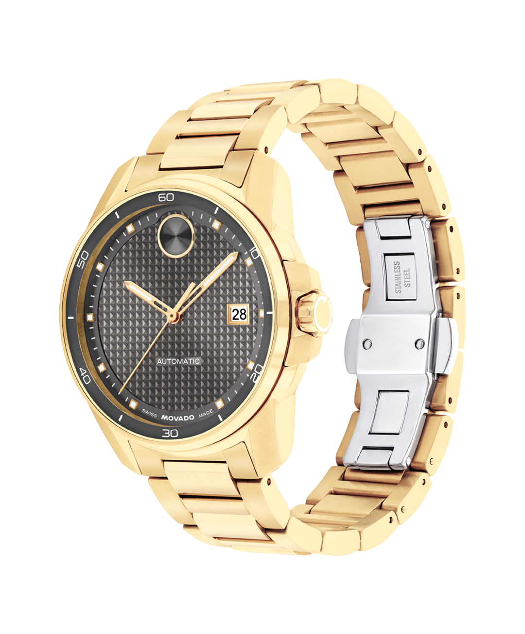 Movado Bold Verso Automatic, Grey Dial, 41mm Gold PVD Case, Bracelet