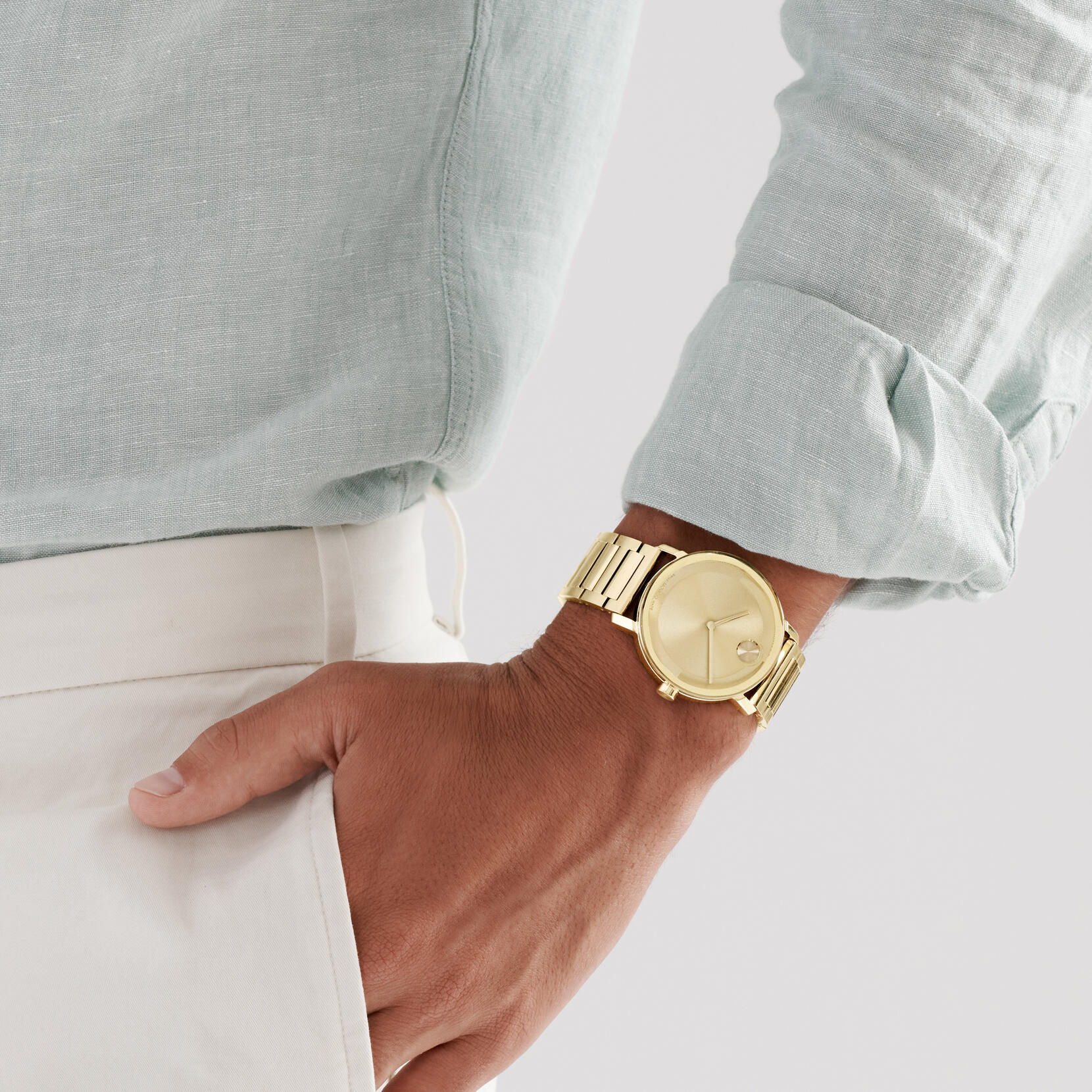 Movado Bold Evolution, Quartz, Gold Dial, 40mm Gold PVD Case, Bracelet