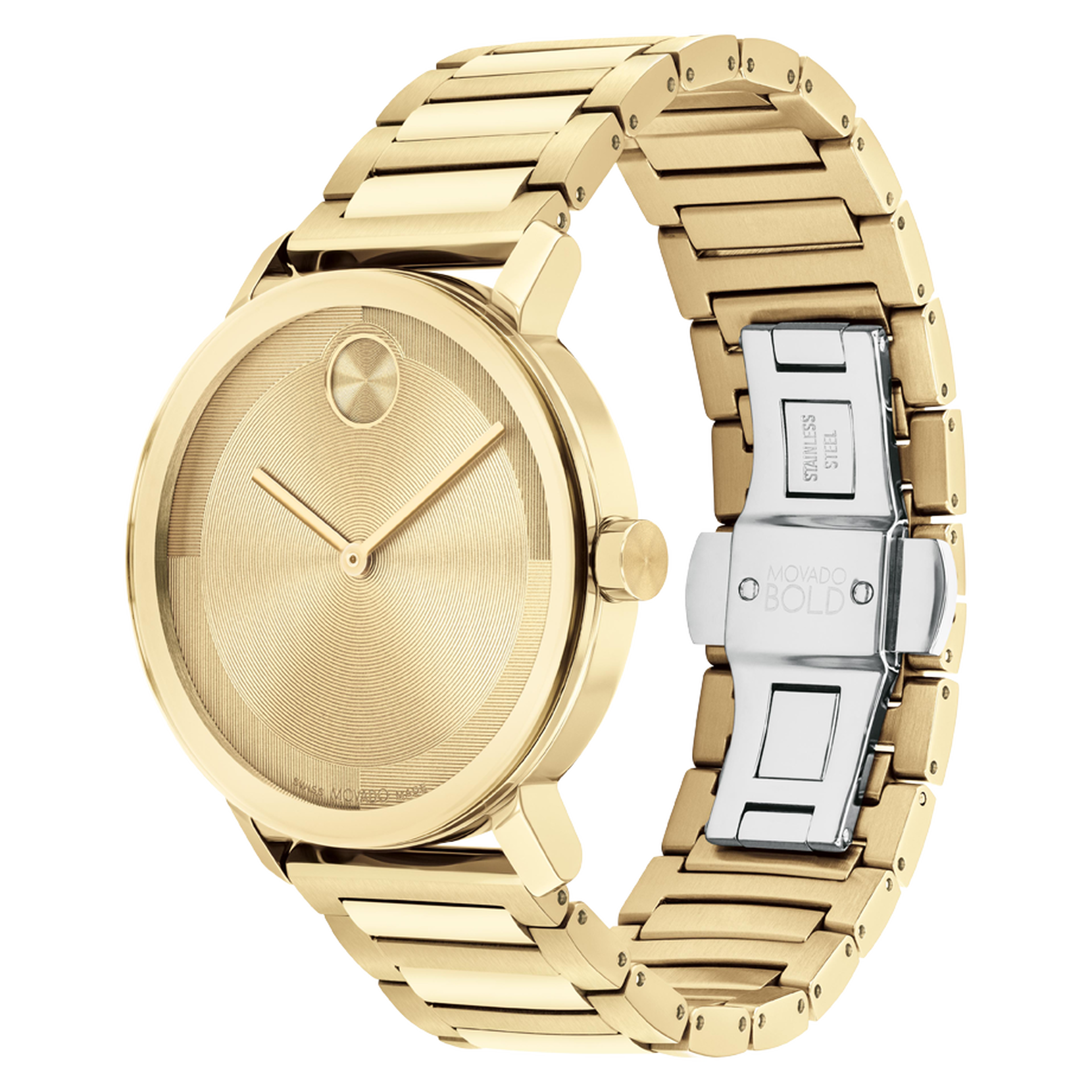 Movado Bold Evolution, Quartz, Gold Dial, 40mm Gold PVD Case, Bracelet